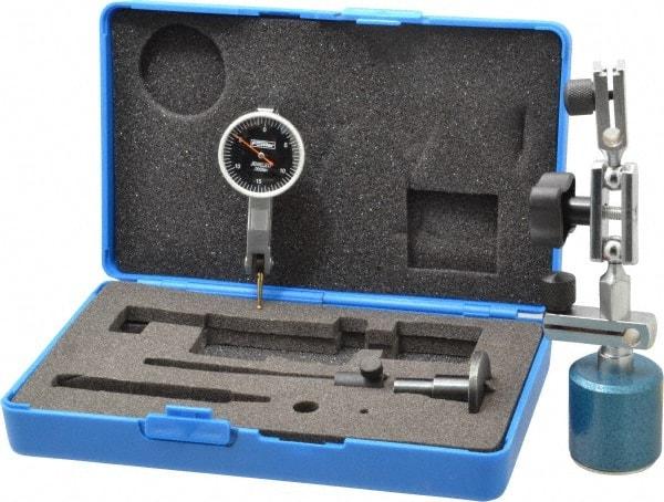 Fowler - 0.0005" Graduation, 0.03" Max Meas, 0-15-0 Dial Reading, Dial Indicator & Base Kit - 1.224" Base Height x 1.264" Base Diam, 1" Dial Diam - USA Tool & Supply