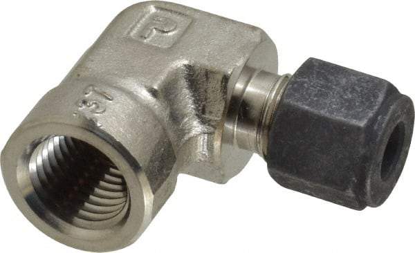 Parker - 1/4" OD, Stainless Steel Female Elbow - 11/16" Hex, Comp x FNPT Ends - USA Tool & Supply