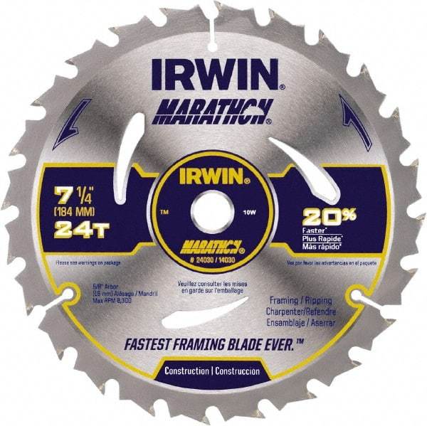 Irwin - 6-1/2" Diam, 5/8" Arbor Hole Diam, 18 Tooth Wet & Dry Cut Saw Blade - Carbide-Tipped, Framing & Ripping Action, Standard Round Arbor - USA Tool & Supply