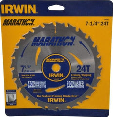 Irwin - 7-1/4" Diam, 5/8" Arbor Hole Diam, 24 Tooth Wet & Dry Cut Saw Blade - Carbide-Tipped, Framing & Ripping Action, Diamond Arbor - USA Tool & Supply