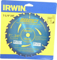 Irwin - 7-1/4" Diam, 5/8" Arbor Hole Diam, 24 Tooth Wet & Dry Cut Saw Blade - Carbide-Tipped, General Purpose Action, Diamond Arbor - USA Tool & Supply