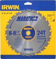 Irwin - 8-1/4" Diam, 5/8" Arbor Hole Diam, 24 Tooth Wet & Dry Cut Saw Blade - Carbide-Tipped, General Purpose Action, Diamond Arbor - USA Tool & Supply