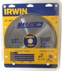 Irwin - 12" Diam, 1" Arbor Hole Diam, 100 Tooth Wet & Dry Cut Saw Blade - Carbide-Tipped, Finishing & Trimming Action, Standard Round Arbor - USA Tool & Supply