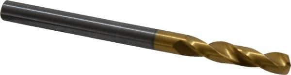 Guhring - 5/32" 140° Spiral Flute Solid Carbide Screw Machine Drill Bit - TiN Finish, Right Hand Cut, 22mm Flute Length, 55mm OAL, SU Point, Straight Shank - USA Tool & Supply