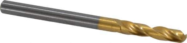 Guhring - 4.0005mm 140° Spiral Flute Solid Carbide Screw Machine Drill Bit - TiN Finish, Right Hand Cut, 22mm Flute Length, 55mm OAL, SU Point, Straight Shank - USA Tool & Supply