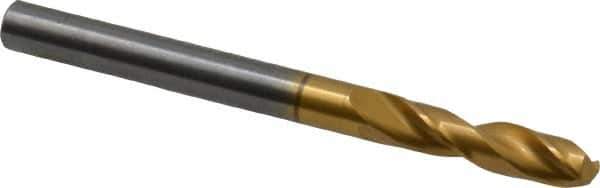 Guhring - 5.19938mm 140° Spiral Flute Solid Carbide Screw Machine Drill Bit - TiN Finish, Right Hand Cut, 26mm Flute Length, 62mm OAL, SU Point, Straight Shank - USA Tool & Supply