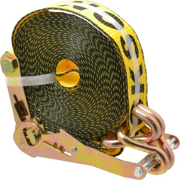 Erickson Manufacturing - 27' Long x 2" Wide, 10,000 Lb Basket Capacity, Polyester Web Sling - Yellow, with Ratchet Tie Down - USA Tool & Supply