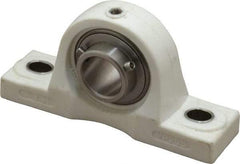 Value Collection - 1" ID, 5.5313" OAL x 2-25/32" OAH Pillow Block - 1,764 Lb Static Cap, 3,147 Lb Dyn Cap, 4-1/8" Btw Mnt Hole Ctrs, SS Thermoplastic - USA Tool & Supply