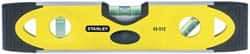 Stanley - Magnetic 9" Long 3 Vial Torpedo Level - Aluminum, Black/Yellow, 1 45°, 1 Level & 1 Plumb Vials - USA Tool & Supply