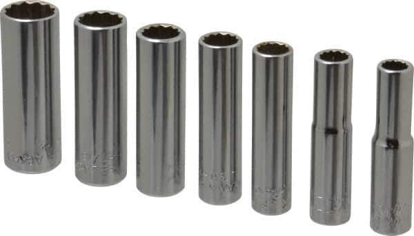 Blackhawk by Proto - 7 Piece 1/4" Drive Deep Well Socket Set - 12 Points, 1/4" to 1/2" Range, Inch Measurement Standard - USA Tool & Supply