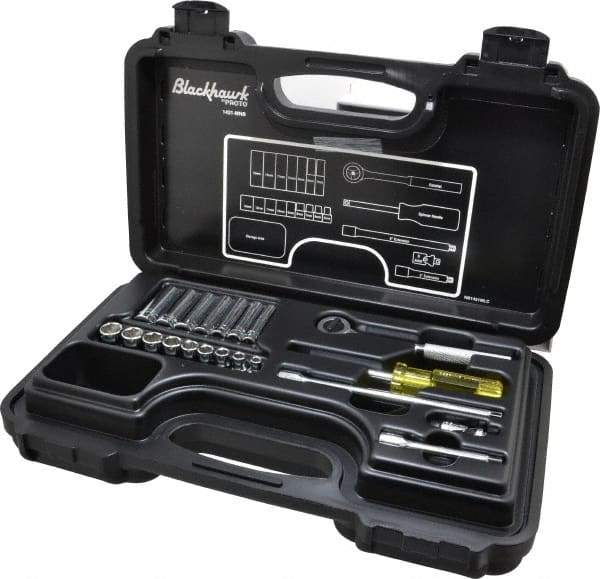 Blackhawk by Proto - 21 Piece 1/4" Drive Deep Well Socket Set - 6 Points, 5mm to 13mm Range, Metric Measurement Standard - USA Tool & Supply