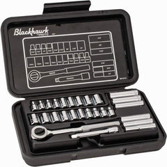 Blackhawk by Proto - 27 Piece 1/4" Drive Deep Well Socket Set - 6, 12 Points, 3/16" to 1/2" (4mm to 13mm) Range, Inch/Metric Measurement Standard - USA Tool & Supply