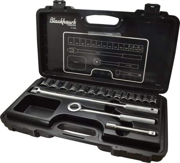Blackhawk by Proto - 17 Piece 1/2" Drive Socket Set - 12 Points, 10mm to 28mm Range, Metric Measurement Standard - USA Tool & Supply