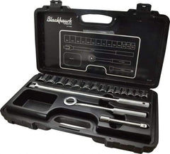 Blackhawk by Proto - 17 Piece 1/2" Drive Socket Set - 12 Points, 10mm to 28mm Range, Metric Measurement Standard - USA Tool & Supply