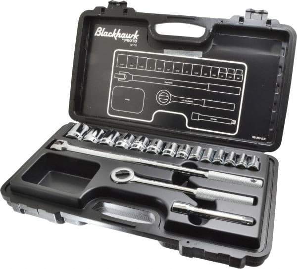 Blackhawk by Proto - 17 Piece 1/2" Drive Socket Set - 6, 12 Points, 3/8" to 1-1/4" Range, Inch Measurement Standard - USA Tool & Supply