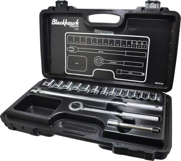 Blackhawk by Proto - 17 Piece 1/2" Drive Socket Set - 6 Points, 3/8" to 1-1/4" Range, Inch Measurement Standard - USA Tool & Supply