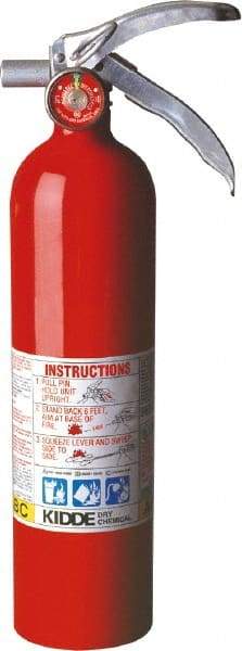 Kidde - 2.6 Lb, 1-A:10-B:C Rated, Dry Chemical Fire Extinguisher - 3" Diam x 15" High, 195 psi, 15' Discharge in 12 sec, Rechargeable, Steel Cylinder - USA Tool & Supply