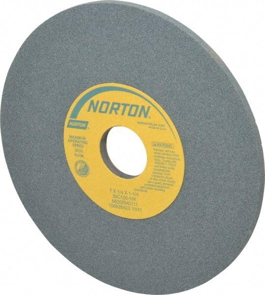 Norton - 7" Diam x 1-1/4" Hole x 1/4" Thick, I Hardness, 120 Grit Surface Grinding Wheel - Silicon Carbide, Type 1, Fine Grade, 3,600 Max RPM, Vitrified Bond, No Recess - USA Tool & Supply