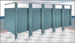 Bradley - 1 Steel In-Corner Washroom Partition Compartment - 57 Inch Long x 36 Inch Wide x 96 Inch High, ADA Compliant Stall Compatibility, Warm Gray - USA Tool & Supply