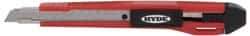 Hyde Tools - Snap Utility Knife - 9mm Blade, Red & Black Polystyrene (High Impact) Handle, 3 Blades Included - USA Tool & Supply