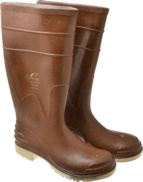 OnGuard - Size 8 Steel Knee Boot - Brown, PVC Upper, 16" High, Chemical Resistant, Non-Slip - USA Tool & Supply