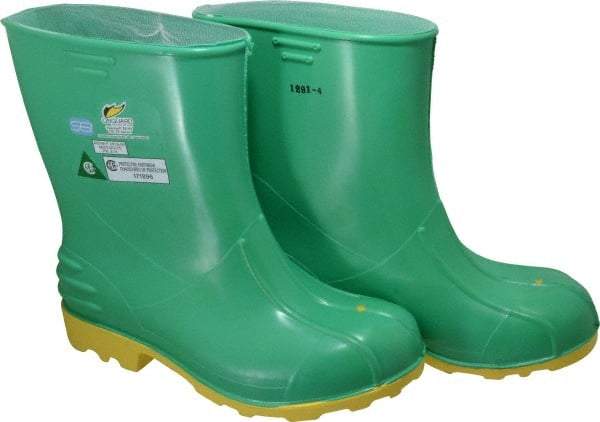 Dunlop Protective Footwear - Men's Size 9-10 Medium Width Steel Knee Boot - Green, PVC Upper, 11" High, Chemical Resistant, Non-Slip - USA Tool & Supply