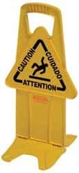 Rubbermaid - Caution, 13" Wide x 26" High, Plastic Floor Sign - English/French/Spanish, A-Frame, Black on Yellow, For Accident Prevention - USA Tool & Supply