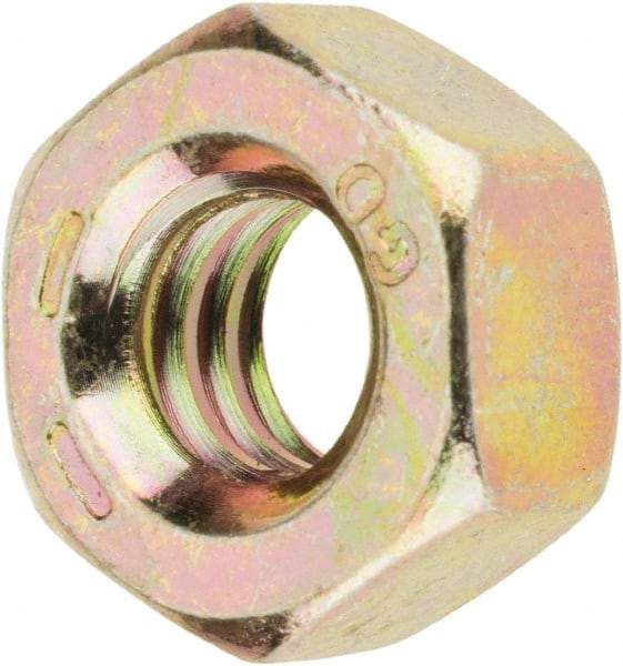 Value Collection - 1/4-20 UNC Steel Right Hand Hex Nut - 7/16" Across Flats, 7/32" High, Zinc Yellow Dichromate Finish - USA Tool & Supply