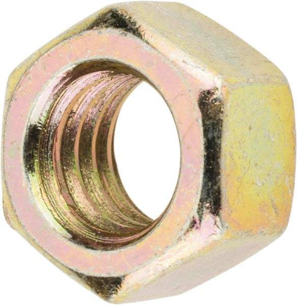 Value Collection - 3/8-16 UNC Steel Right Hand Hex Nut - 9/16" Across Flats, 21/64" High, Zinc Yellow Dichromate Finish - USA Tool & Supply