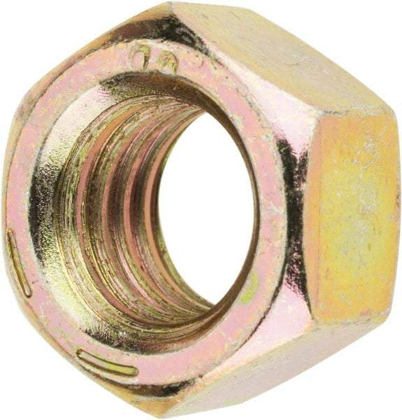 Value Collection - 1/2-13 UNC Steel Right Hand Hex Nut - 3/4" Across Flats, 7/16" High, Zinc Yellow Dichromate Finish - USA Tool & Supply