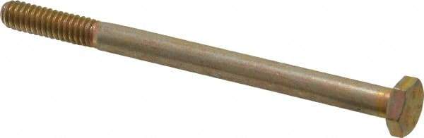 Made in USA - 1/4-20 UNC, 3-1/2" Length Under Head Hex Head Cap Screw - Partially Threaded, Grade 8 Alloy Steel, Zinc Yellow Dichromate Finish, 7/16" Hex - USA Tool & Supply