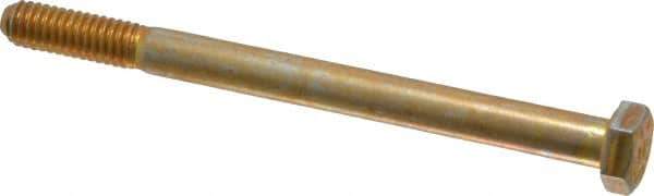 Made in USA - 5/16-18 UNC, 4" Length Under Head Hex Head Cap Screw - Partially Threaded, Grade 8 Alloy Steel, Zinc Yellow Dichromate Finish, 1/2" Hex - USA Tool & Supply