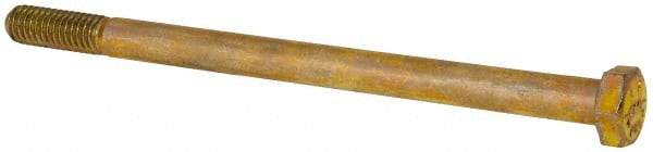 Made in USA - 5/16-18 UNC, 5" Length Under Head Hex Head Cap Screw - Partially Threaded, Grade 8 Alloy Steel, Zinc Yellow Dichromate Finish, 1/2" Hex - USA Tool & Supply