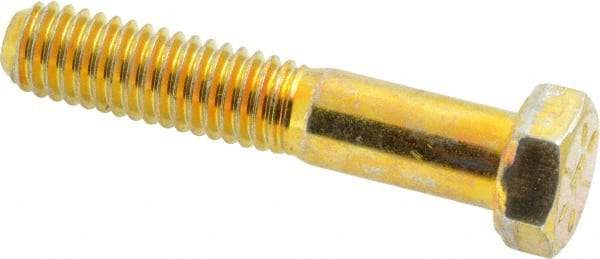 Made in USA - 3/8-16 UNC, 2" Length Under Head Hex Head Cap Screw - Partially Threaded, Grade 8 Alloy Steel, Zinc Yellow Dichromate Finish, 9/16" Hex - USA Tool & Supply