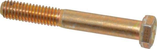Made in USA - 3/8-16 UNC, 2-3/4" Length Under Head Hex Head Cap Screw - Partially Threaded, Grade 8 Alloy Steel, Zinc Yellow Dichromate Finish, 9/16" Hex - USA Tool & Supply