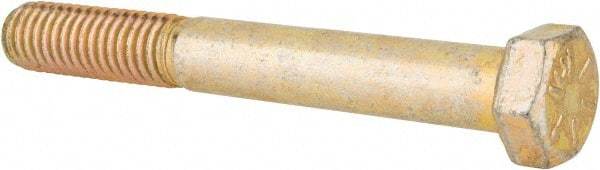 Made in USA - 3/8-16 UNC, 3" Length Under Head Hex Head Cap Screw - Partially Threaded, Grade 8 Alloy Steel, Zinc Yellow Dichromate Finish, 9/16" Hex - USA Tool & Supply