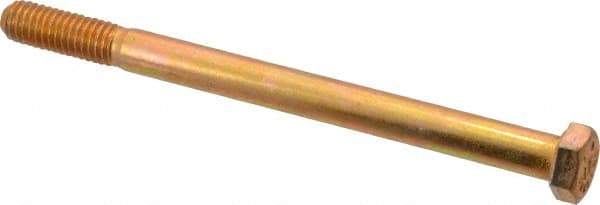 Made in USA - 3/8-16 UNC, 5" Length Under Head Hex Head Cap Screw - Partially Threaded, Grade 8 Alloy Steel, Zinc Yellow Dichromate Finish, 9/16" Hex - USA Tool & Supply