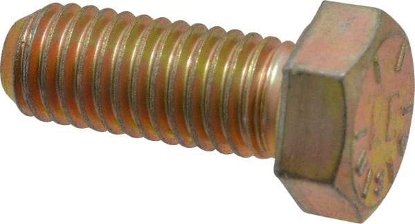 Made in USA - 1/2-13 UNC, 1-1/4" Length Under Head Hex Head Cap Screw - Fully Threaded, Grade 8 Alloy Steel, Zinc Yellow Dichromate Finish, 3/4" Hex - USA Tool & Supply