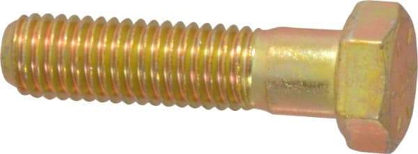 Made in USA - 1/2-13 UNC, 2" Length Under Head Hex Head Cap Screw - Partially Threaded, Grade 8 Alloy Steel, Zinc Yellow Dichromate Finish, 3/4" Hex - USA Tool & Supply