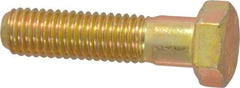 Made in USA - 1/2-13 UNC, 2" Length Under Head Hex Head Cap Screw - Partially Threaded, Grade 8 Alloy Steel, Zinc Yellow Dichromate Finish, 3/4" Hex - USA Tool & Supply