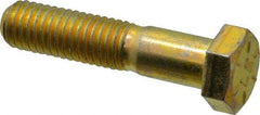 Made in USA - 1/2-13 UNC, 2-1/4" Length Under Head Hex Head Cap Screw - Partially Threaded, Grade 8 Alloy Steel, Zinc Yellow Dichromate Finish, 3/4" Hex - USA Tool & Supply