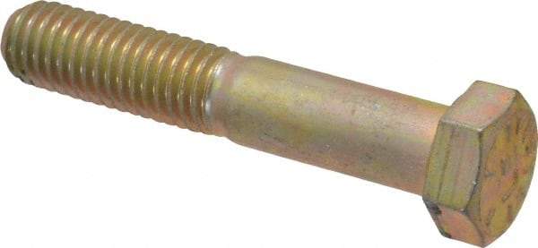Made in USA - 1/2-13 UNC, 2-3/4" Length Under Head Hex Head Cap Screw - Partially Threaded, Grade 8 Alloy Steel, Zinc Yellow Dichromate Finish, 3/4" Hex - USA Tool & Supply