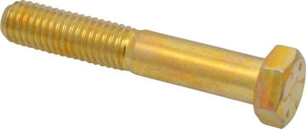 Made in USA - 1/2-13 UNC, 3" Length Under Head Hex Head Cap Screw - Partially Threaded, Grade 8 Alloy Steel, Zinc Yellow Dichromate Finish, 3/4" Hex - USA Tool & Supply