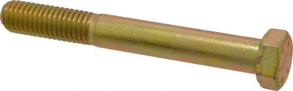 Made in USA - 1/2-13 UNC, 4" Length Under Head Hex Head Cap Screw - Partially Threaded, Grade 8 Alloy Steel, Zinc Yellow Dichromate Finish, 3/4" Hex - USA Tool & Supply
