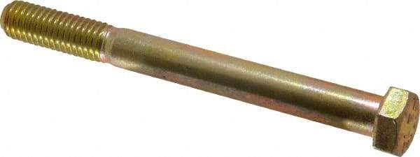 Made in USA - 1/2-13 UNC, 5" Length Under Head Hex Head Cap Screw - Partially Threaded, Grade 8 Alloy Steel, Zinc Yellow Dichromate Finish, 3/4" Hex - USA Tool & Supply
