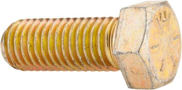 Made in USA - 9/16-12 UNC, 1-1/2" Length Under Head Hex Head Cap Screw - Fully Threaded, Grade 8 Alloy Steel, Zinc Yellow Dichromate Finish, 13/16" Hex - USA Tool & Supply