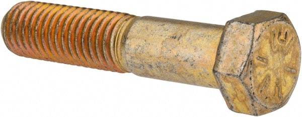 Made in USA - 9/16-12 UNC, 2-3/4" Length Under Head Hex Head Cap Screw - Partially Threaded, Grade 8 Alloy Steel, Zinc Yellow Dichromate Finish, 13/16" Hex - USA Tool & Supply