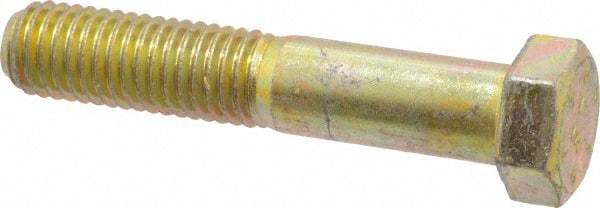 Made in USA - 9/16-12 UNC, 3" Length Under Head Hex Head Cap Screw - Partially Threaded, Grade 8 Alloy Steel, Zinc Yellow Dichromate Finish, 13/16" Hex - USA Tool & Supply