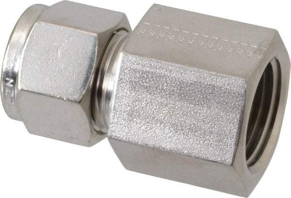 Parker - 1/2" OD, Stainless Steel Female Connector - -425 to 1,200°F, 1-1/16" Hex, Comp x FNPT Ends - USA Tool & Supply
