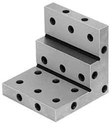 Suburban Tool - 3" Wide x 2-3/4" Deep x 3" High Steel Precision-Ground Angle Plate - Stepped Plate, Machined Holes on Surface, Open End, 9/16" Thick, Single Plate - USA Tool & Supply